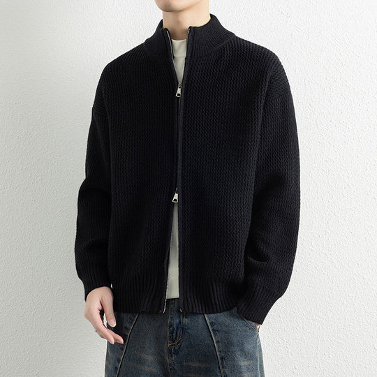 Herren Strickjacke mit hohem Kragen und praktischen Reißverschluss EB
