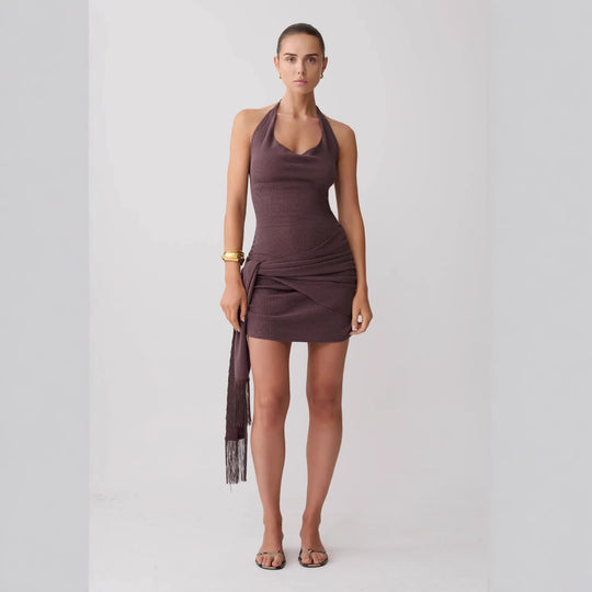 Damen Neckholder Minikleid mit figurbetonender Drapierung EB