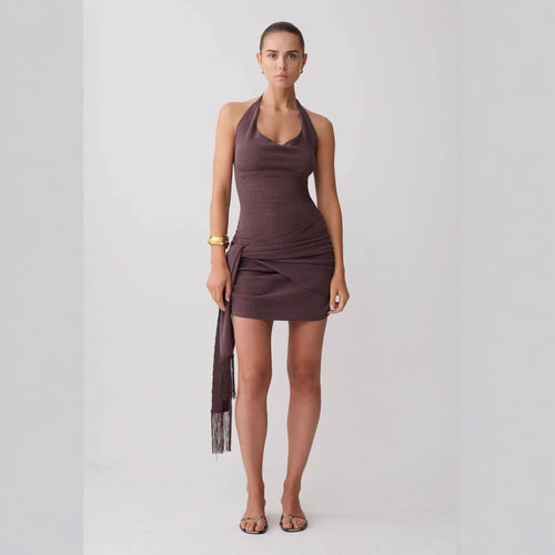 Damen Neckholder Minikleid mit figurbetonender Drapierung EB