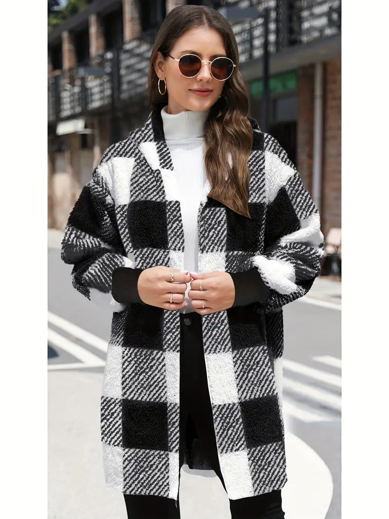 Damen Kuschelige Wolljacke mit Karomuster EB