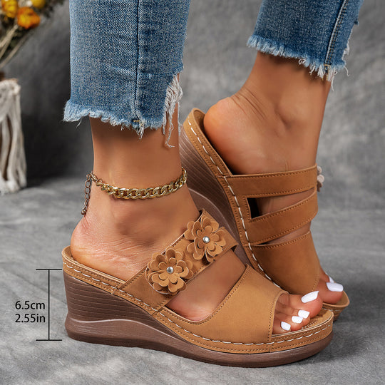 Damen Wedge-Sandalen mit floralem Dekor und elastischen Riemen EB