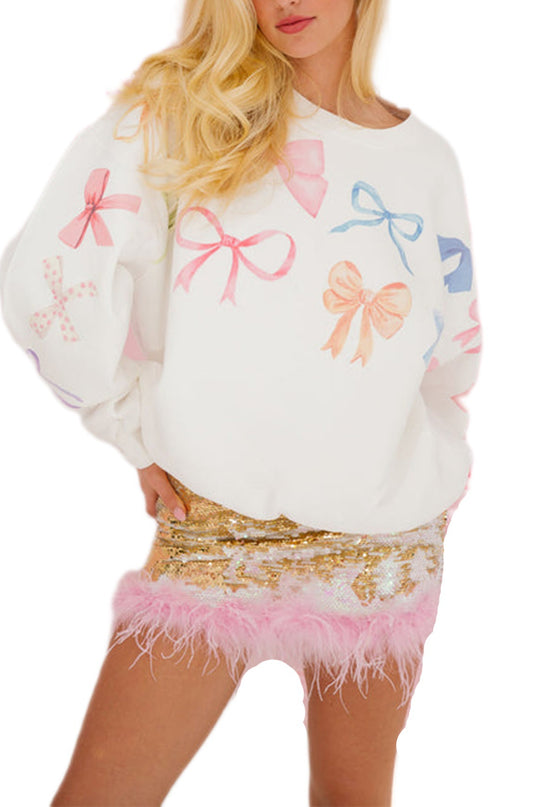 Damen lässiger Sweatshirt mit bunten Schleifenmotiven EB