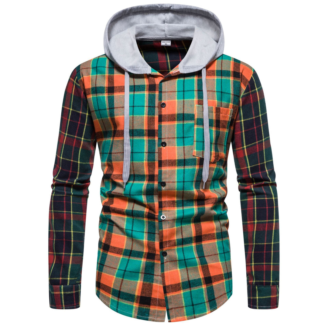 Herren Flanellhemd mit Kapuze und kariertem Design EB