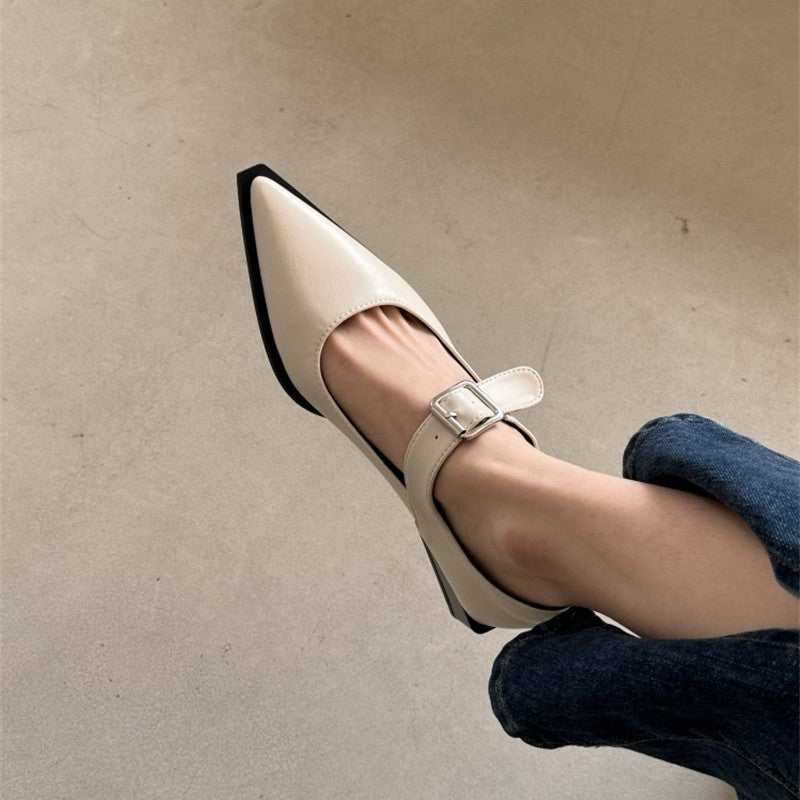 Damen  spitze Riemchenpumps mit verstellbarem Schnallenriemen und niedrigem Blockabsatz EB