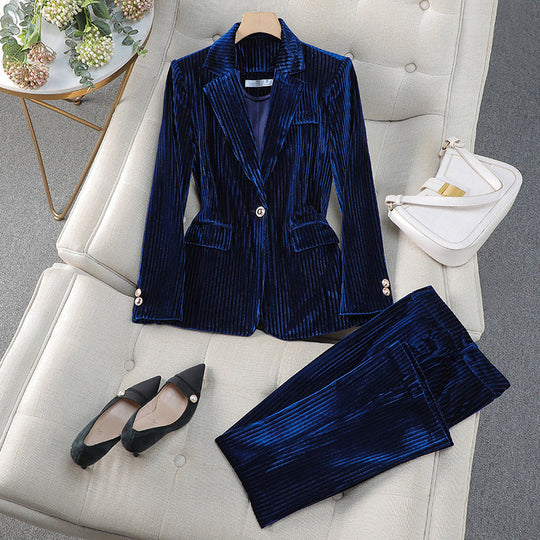 EB | Blazer Kleid Satz Taillierte Passform Samtfinish Formeller Stil