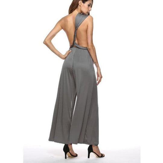 Damen Eleganter Jumpsuit mit Tiefem V-Ausschnitt und Innovativer Wickeloptik EB