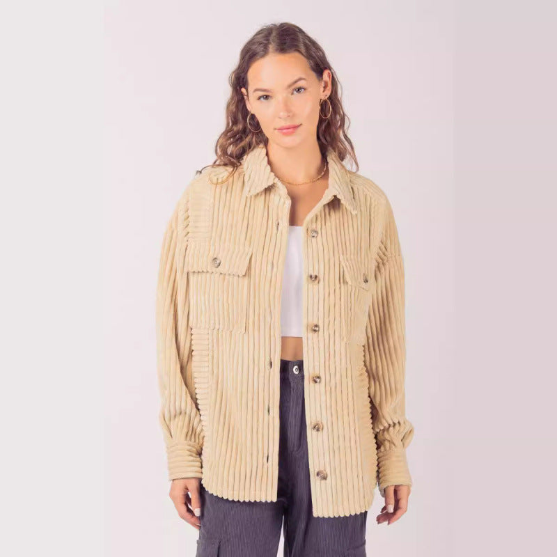 Damen lässige Cordjacke mit praktischen Taschen EB