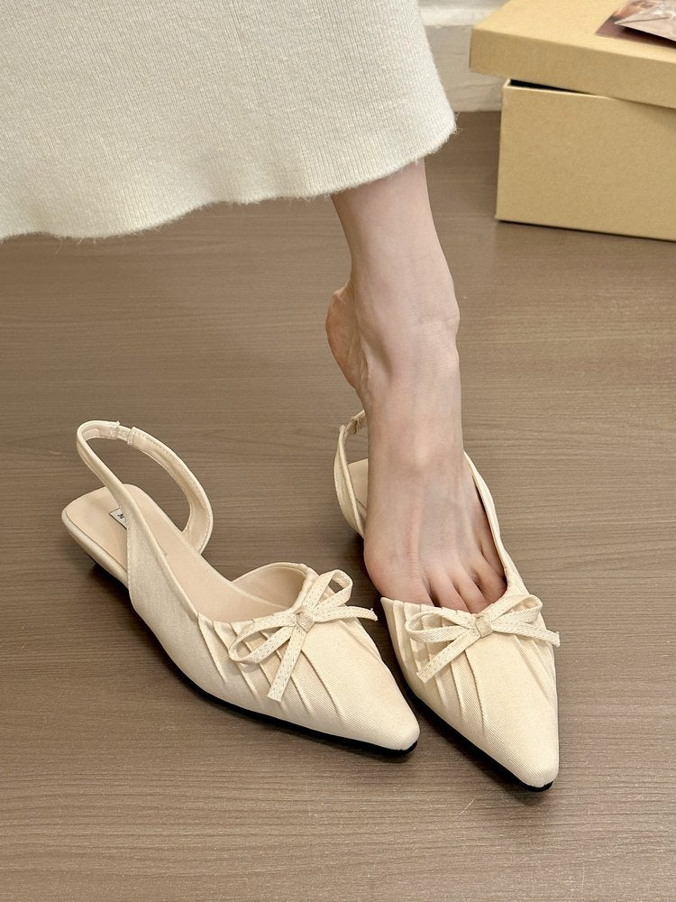 Damen elegante Sling-Ballerinas mit dekorativen Schleifen und flachem Absatz EB