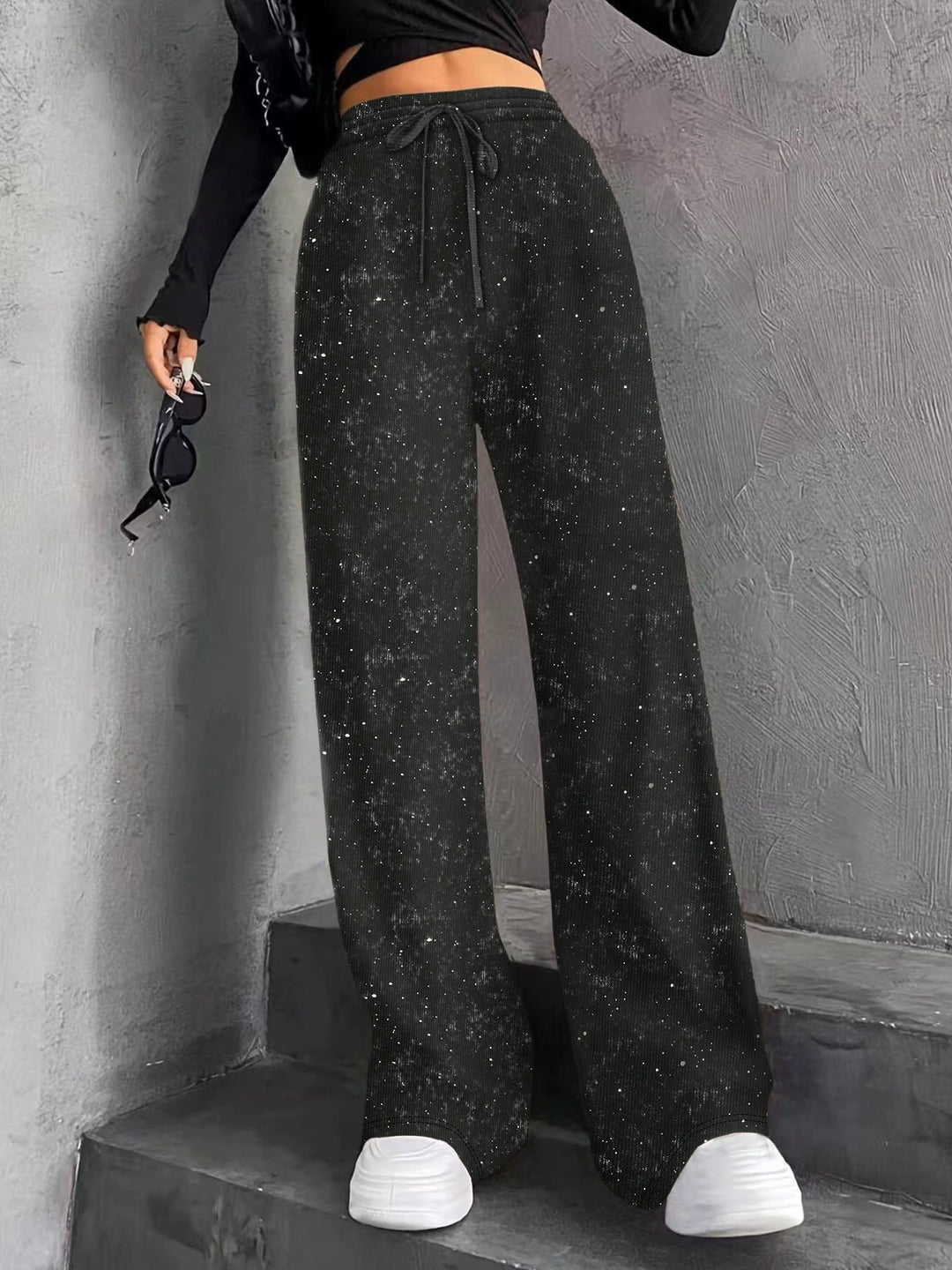 Damen nan weite Strickhose mit hochgeschnittenem Bund und Kordelzug EB