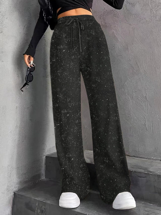 Damen nan weite Strickhose mit hochgeschnittenem Bund und Kordelzug EB