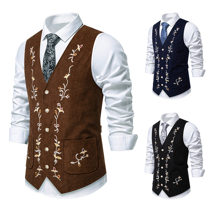 Herren elegante Weste mit floralem Stickdesign EB