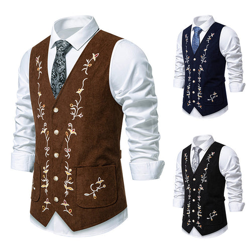 Herren elegante Weste mit floralem Stickdesign EB
