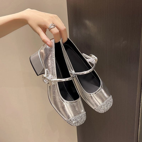 Damen elegante Mary Jane Schuhe mit Glitzer-Detail EB