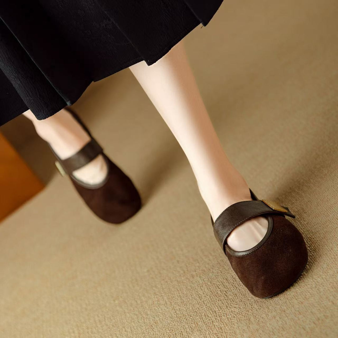 Damen Mary Jane Ballerinas mit modischem Riemchen und hochwertigem Veloursleder EB