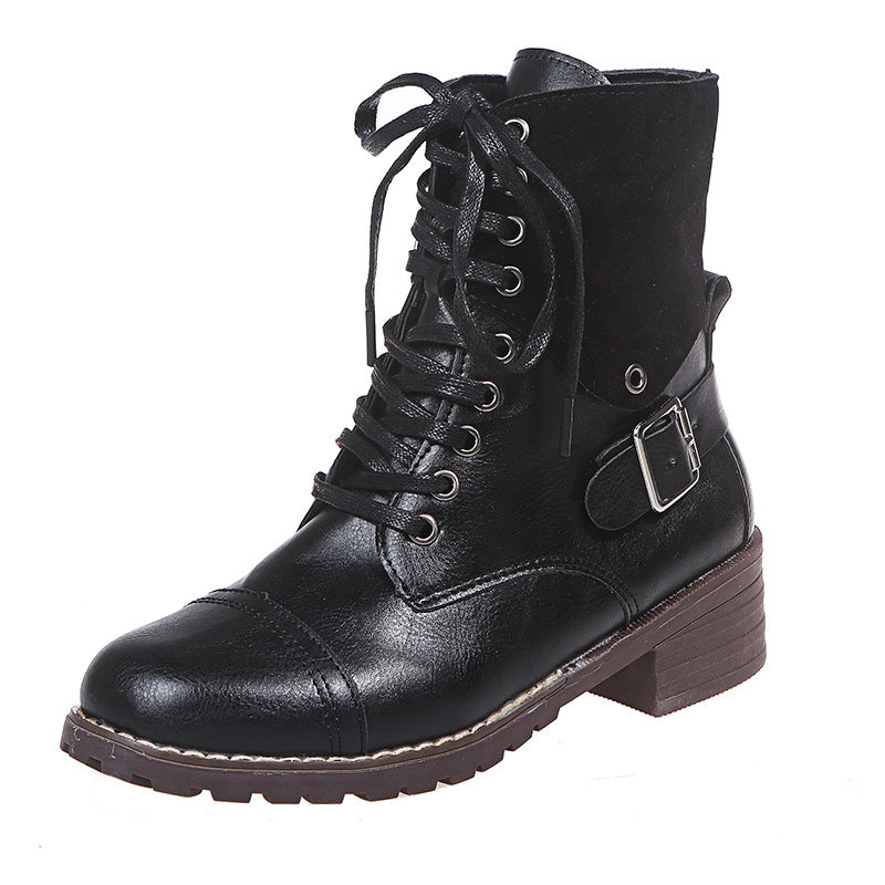 Damen Schnürstiefel mit modischem Wildleder-Detail und robustem Blockabsatz EB