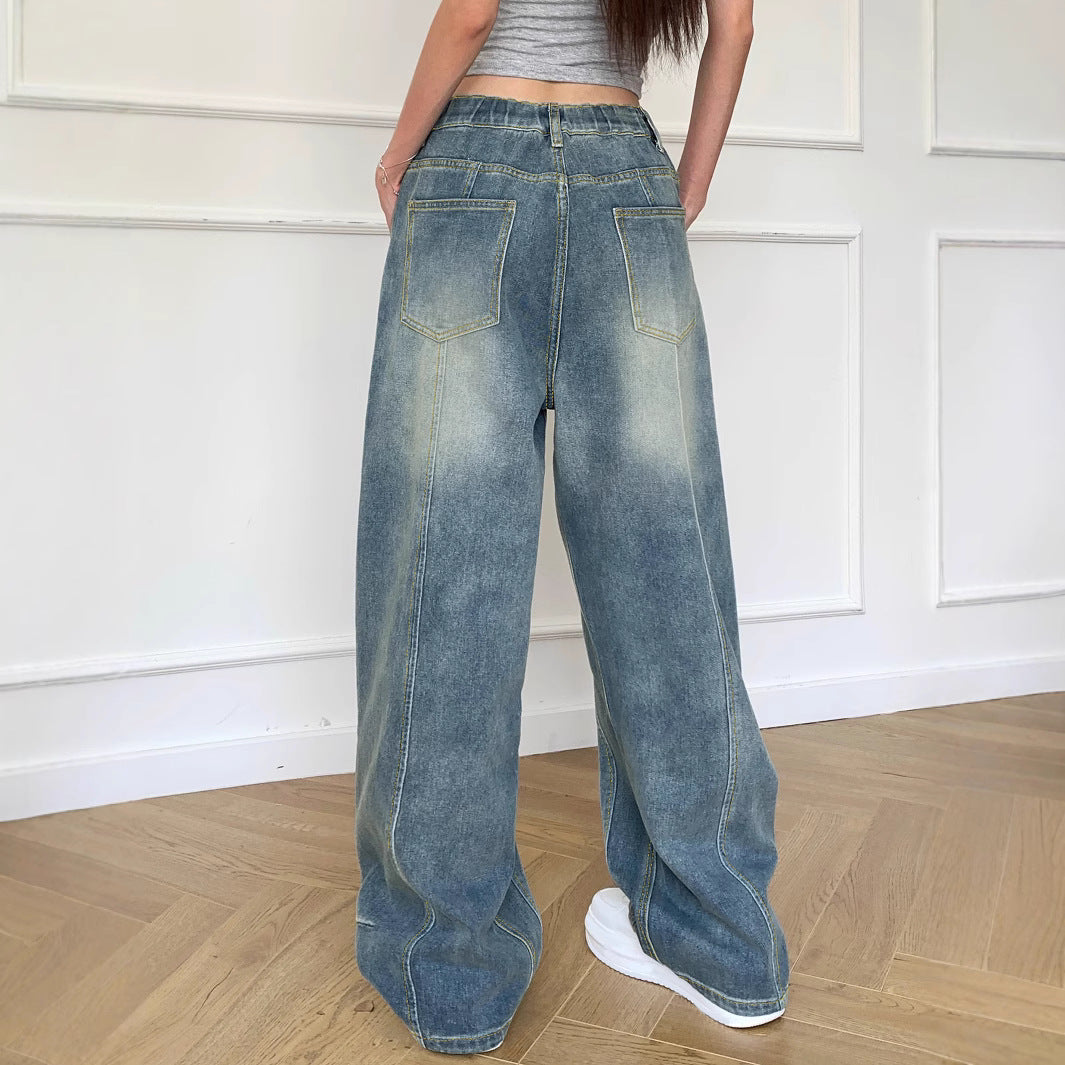 Damen Weite High-Waist Jeans mit markanten Steppnähten und weitem Schnitt EB