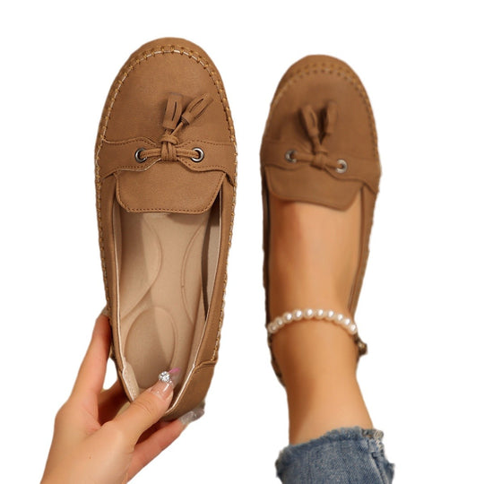 Damen bequeme Mokassins mit flexibler Sohle und eleganter Knoten-Applikation EB