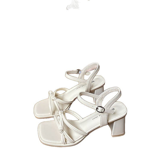 Damen elegante Sling Sandalen mit modischen Riemchen und blockiertem Absatz EB