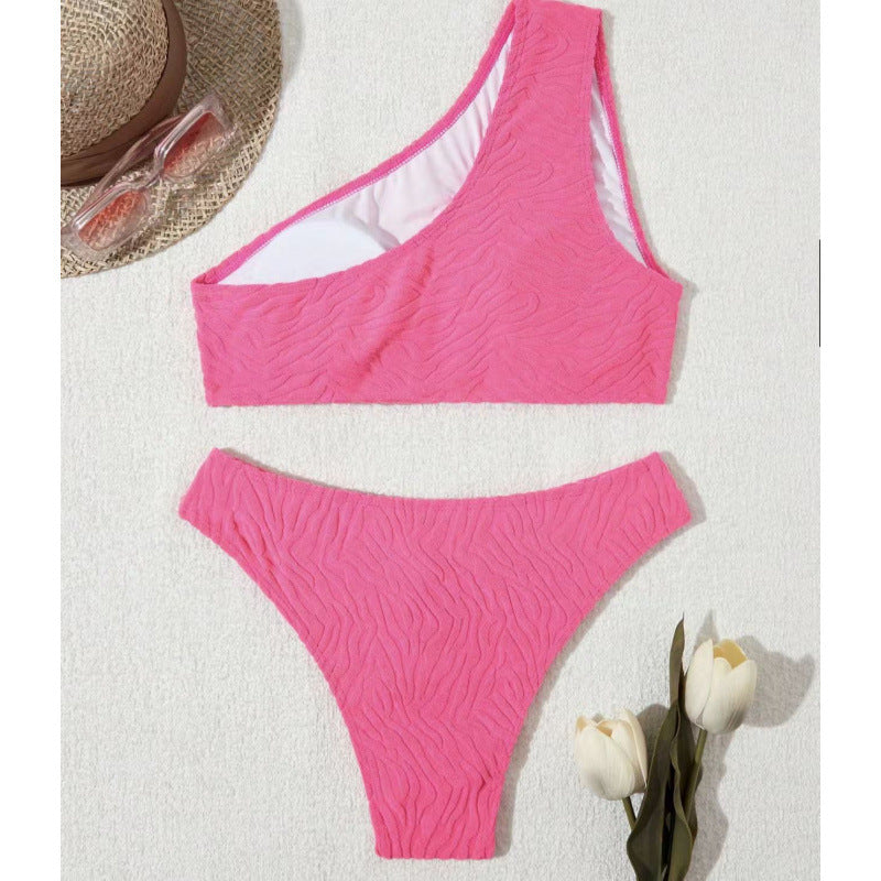 Damen Einseitiger Bikini im modernen Wellenmuster mit asymmetrischem Oberteil EB