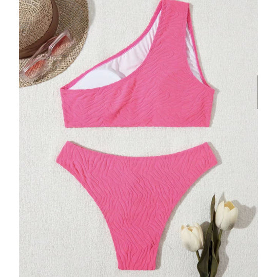 Damen Einseitiger Bikini im modernen Wellenmuster mit asymmetrischem Oberteil EB