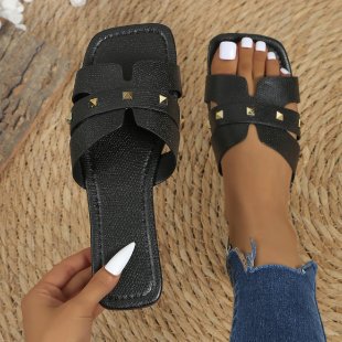 Damen Komfortable Slides mit dekorativen Nieten EB