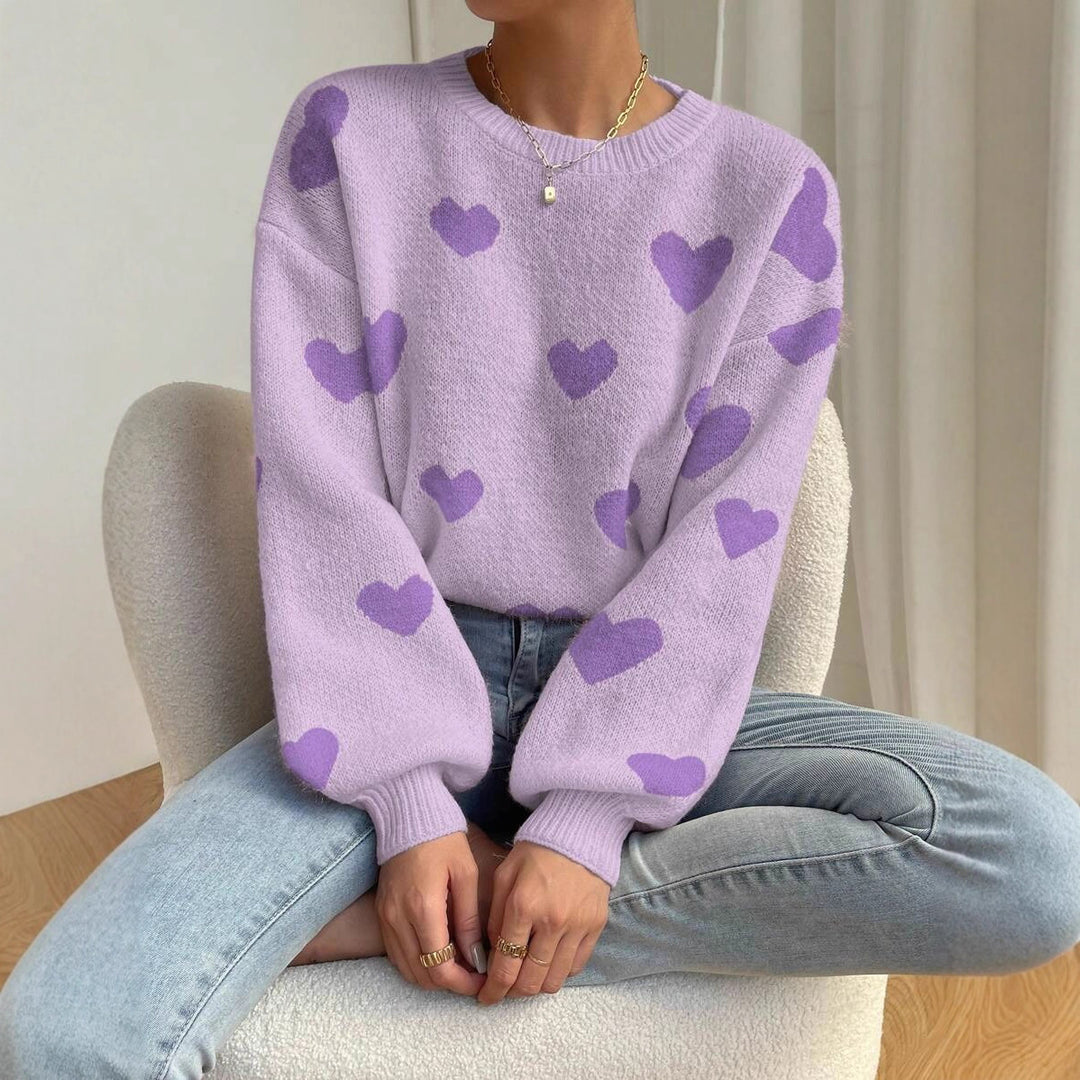 Damen Sweater mit Herzenmuster und weitem Schnitt EB