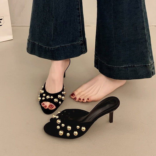 Damen Elegante Slingback Mules mit glitzernden Perlenakzenten EB