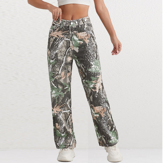 Damen Cargohose im Camouflage-Design mit hoher Taille EB