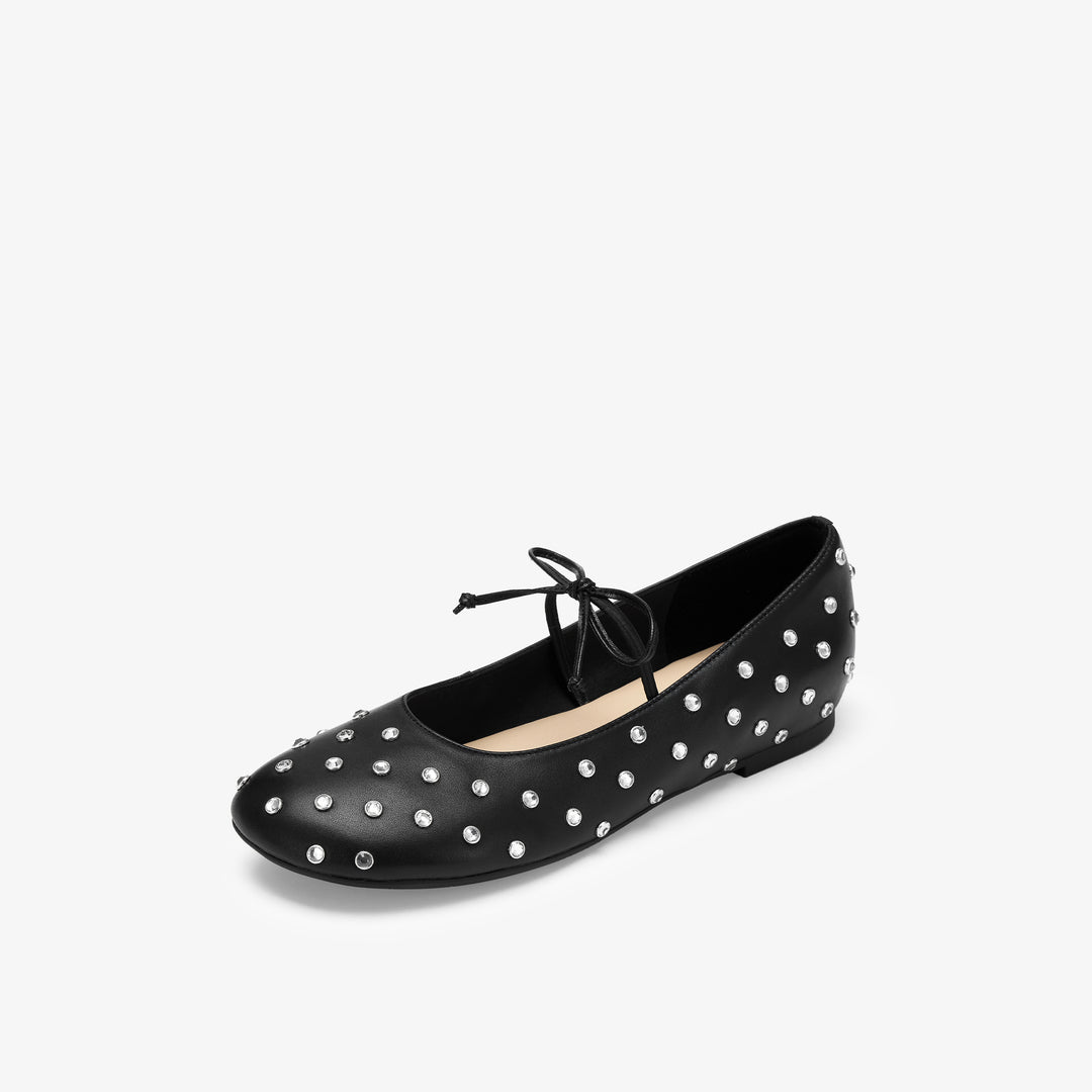 Damen Ballerinas mit funkelndem Strassbesatz und eleganter Schnürung EB