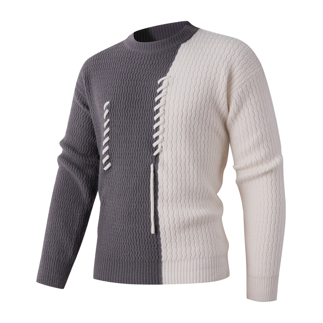 Herren Strickpullover mit modernem Zopfmuster und kontrastierenden Details EB