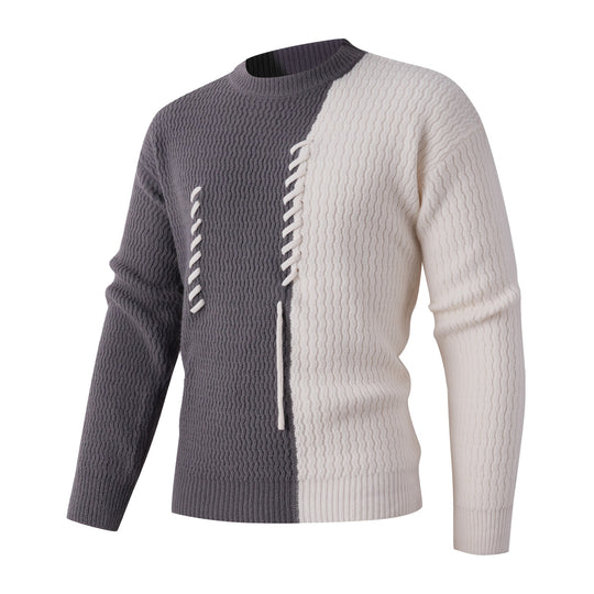 Herren Strickpullover mit modernem Zopfmuster und kontrastierenden Details EB