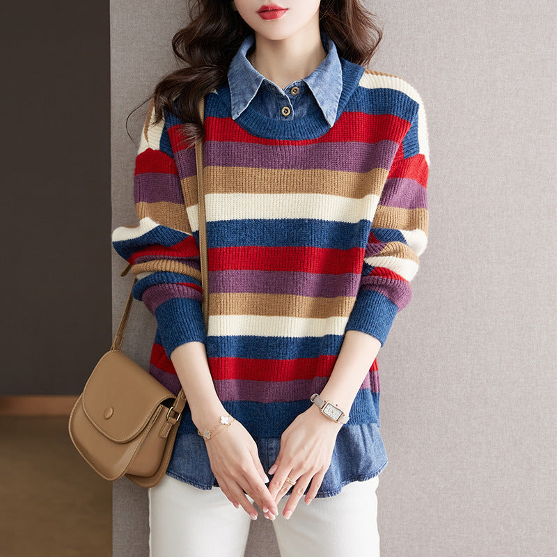 Damen gestreifter Strickpullover mit lässigem Schnitt und angenehmem Tragegefühl EB