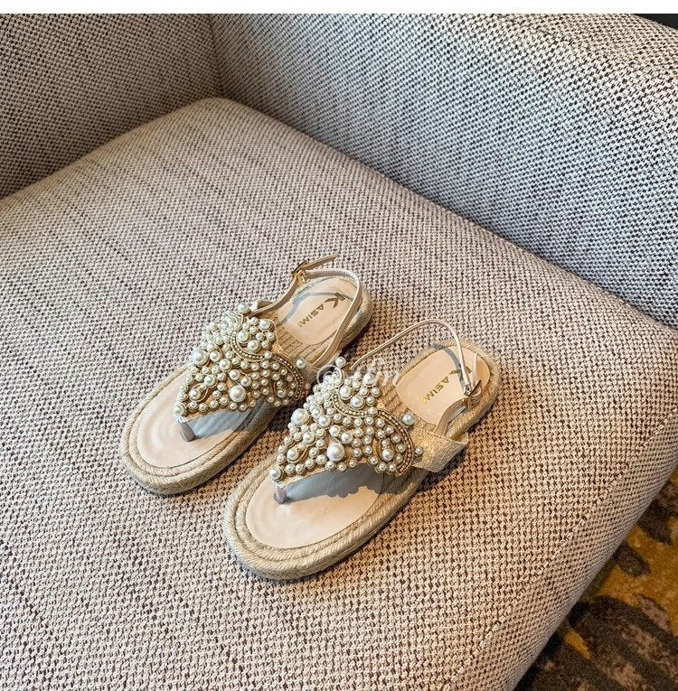 Damen elegante Flip-Flops mit dekorativen Perlenapplikationen EB