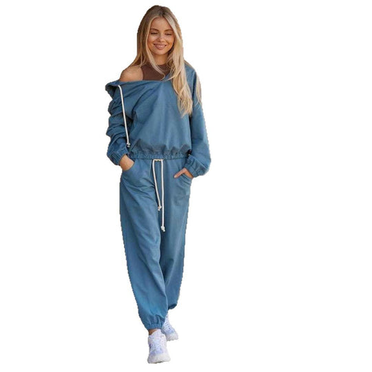 Damen lässiges Sport-Set mit Kapuze und praktischen Taschen EB