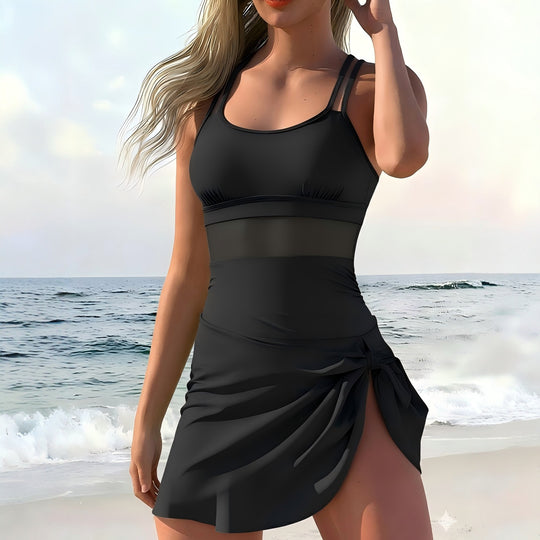 Damen Sportlicher Badeanzug mit modischem Wickelrock EB