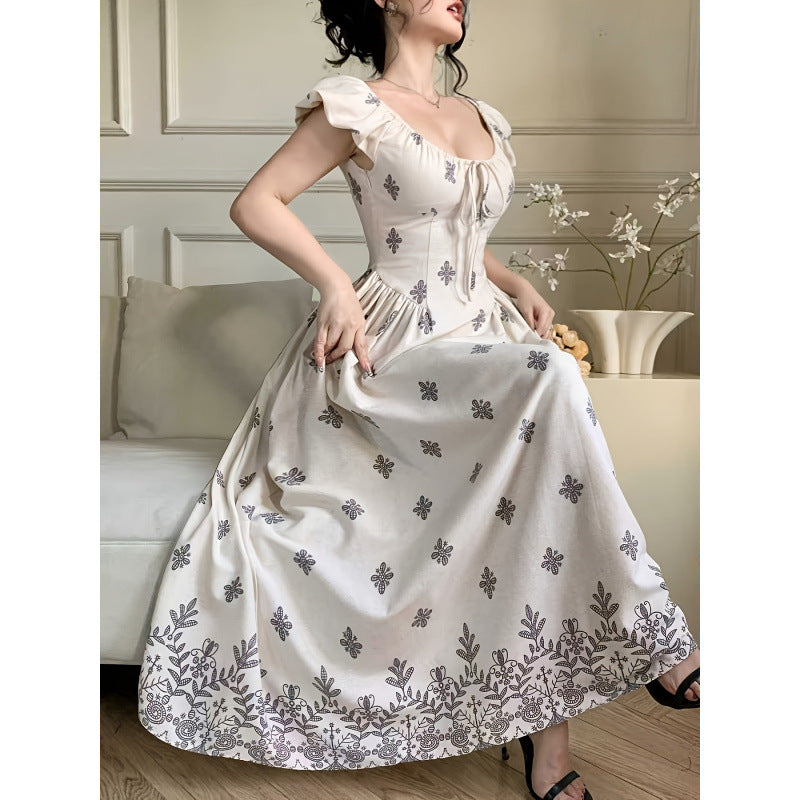 Damen Elegantes Maxikleid mit romantischem Rüschendesign und floralen Applikationen EB