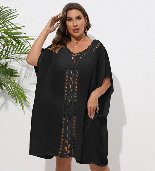 Damen Luftiger Strandkimono mit dekorativer Häkelspitze EB