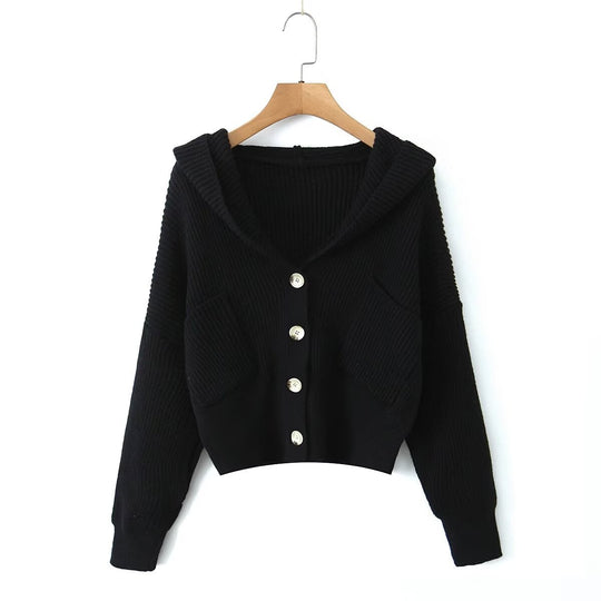 Damen lässige Strickjacke mit Kapuze und praktischen Taschen EB