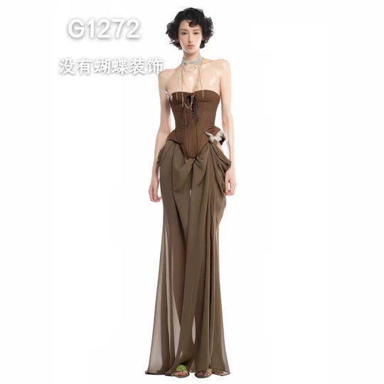 Damen Elegante Corsage-Bluse mit transparenten Ärmeln EB