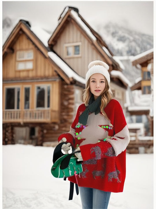 Damen Weihnachtspullover mit festlichem Baumdesign EB