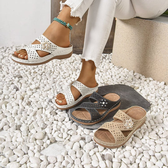 Damen modische Sandalen mit dekorativen Perlen und atmungsaktivem Obermaterial EB