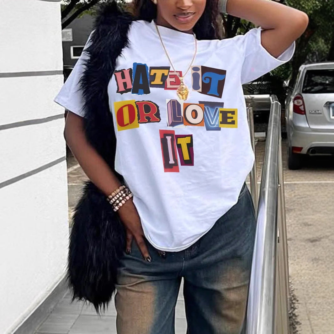 Damen T-Shirt mit auffälligem Schriftzug und lockerer Passform EB