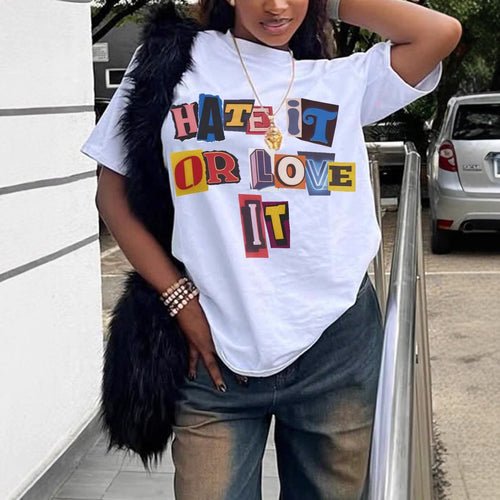 Damen T-Shirt mit auffälligem Schriftzug und lockerer Passform EB