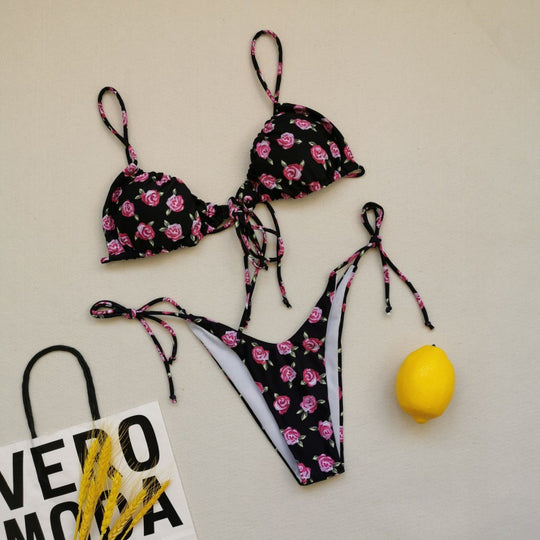 Damen Triangel-Bikini-Set mit verspielten Bindebändern und schickem Farbkontrast EB