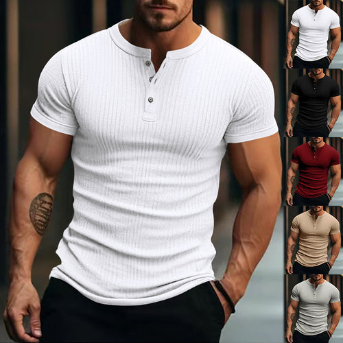 Herren Kurzarm Henley-T-Shirt mit strukturierter Oberfläche EB