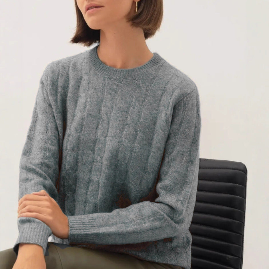 Damen Kabelstruktur‑Pullover im Zopfstrick mit Rundhalsausschnitt und nachhaltig weicher Wollmischung EB
