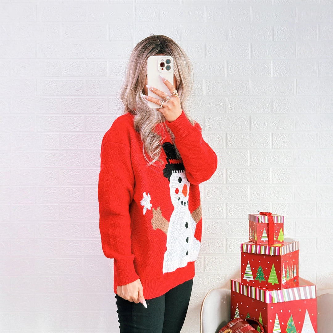 Damen Weihnachts-Pullover mit festlichem Schneemann-Motiv EB