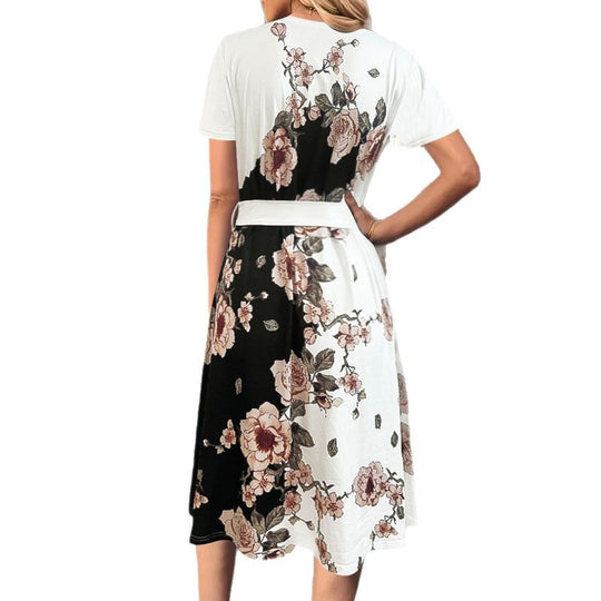 Damen Etuikleid mit floralen Motiven und taillierbarem Gürtel EB