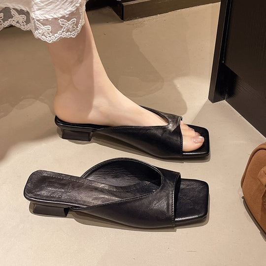 Damen offene Mules mit modernem Blockabsatz EB