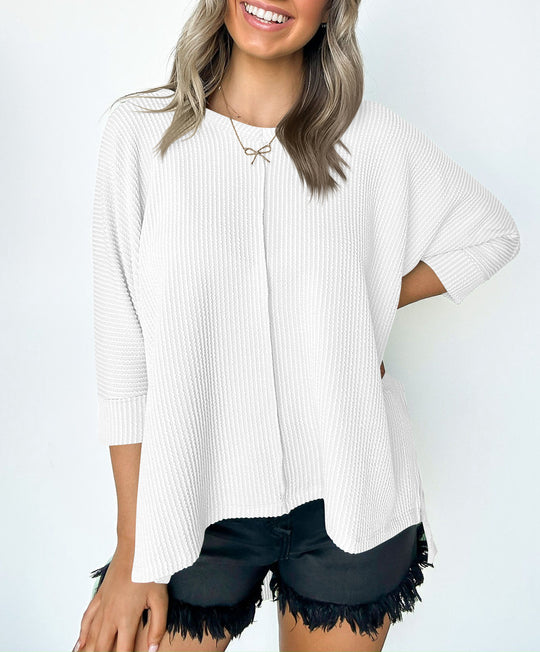 Damen lässiges V-Neck Oberteil mit strukturiertem Design und lockerer Passform EB